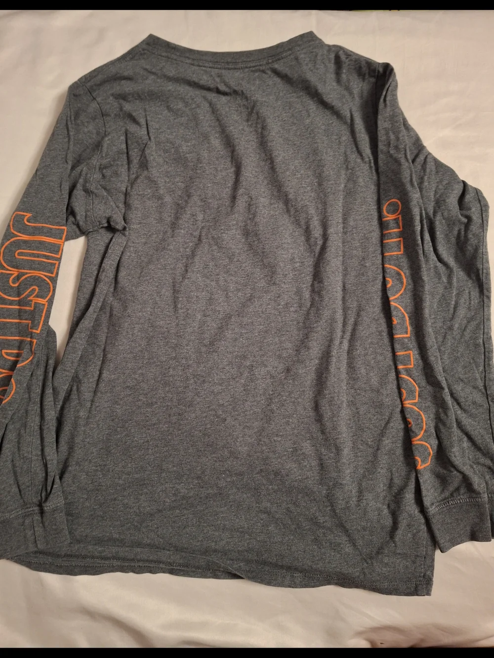 Nike Long Sleeve Gray 'Just Do It' Tee with Orange Swoosh